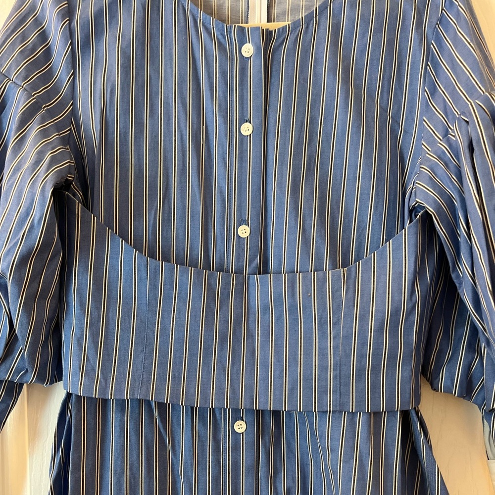 Sea New York Blue Pinstripe Long Sleeve Puff-Sleeve Dress with White Cuffs - Picture 2 of 11